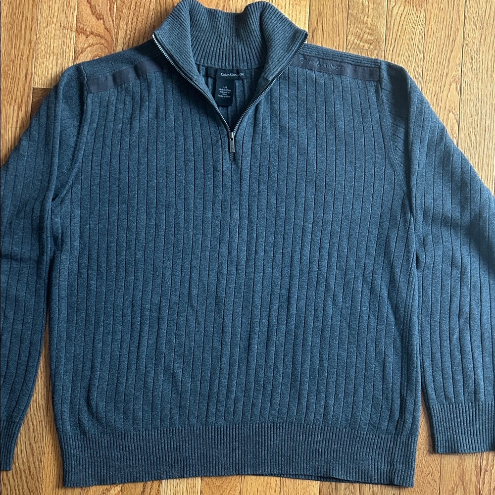 Calvin Klein Men's Charcoal Zip-Up Sweater - Picture 2 of 9